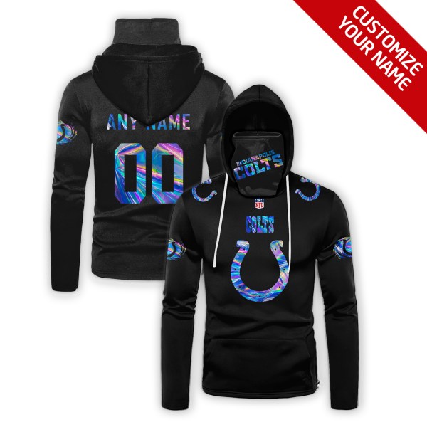 Personalized Nfl Indianapolis Colts Black Hologram Color 3D Hoodie Mask