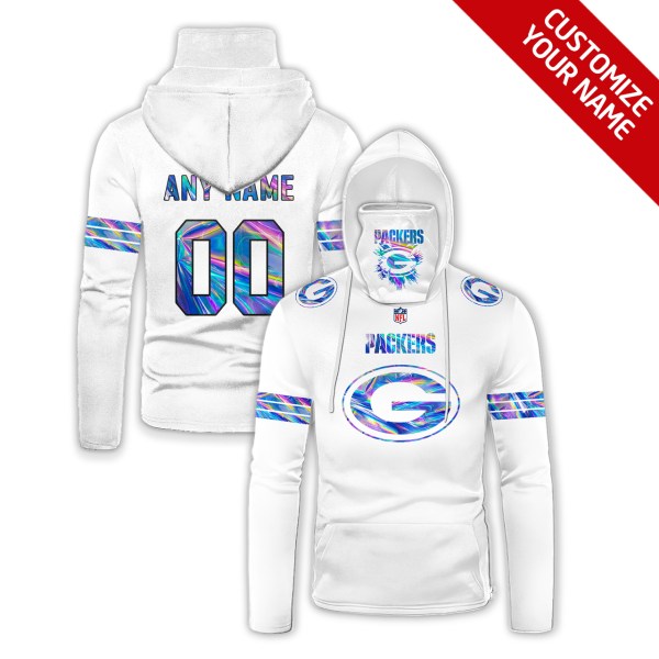 Personalized Nfl Green Bay Packers White Hologram Color 3D Hoodie Mask