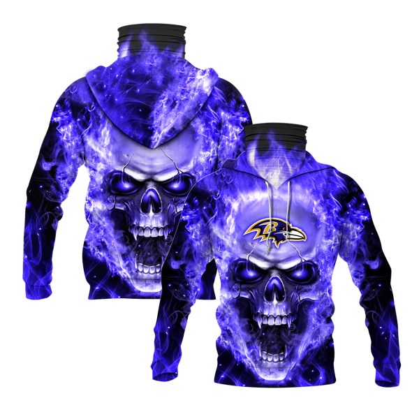 Nfl Baltimore Ravens Flameskull 3D Hoodie Maskmask Hoodie Unique Game Day Fan Apparel