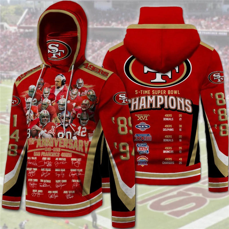 San Fran 49ers Hoodies 5 Times Super Bowl Champions 3D Mask With Hoodie