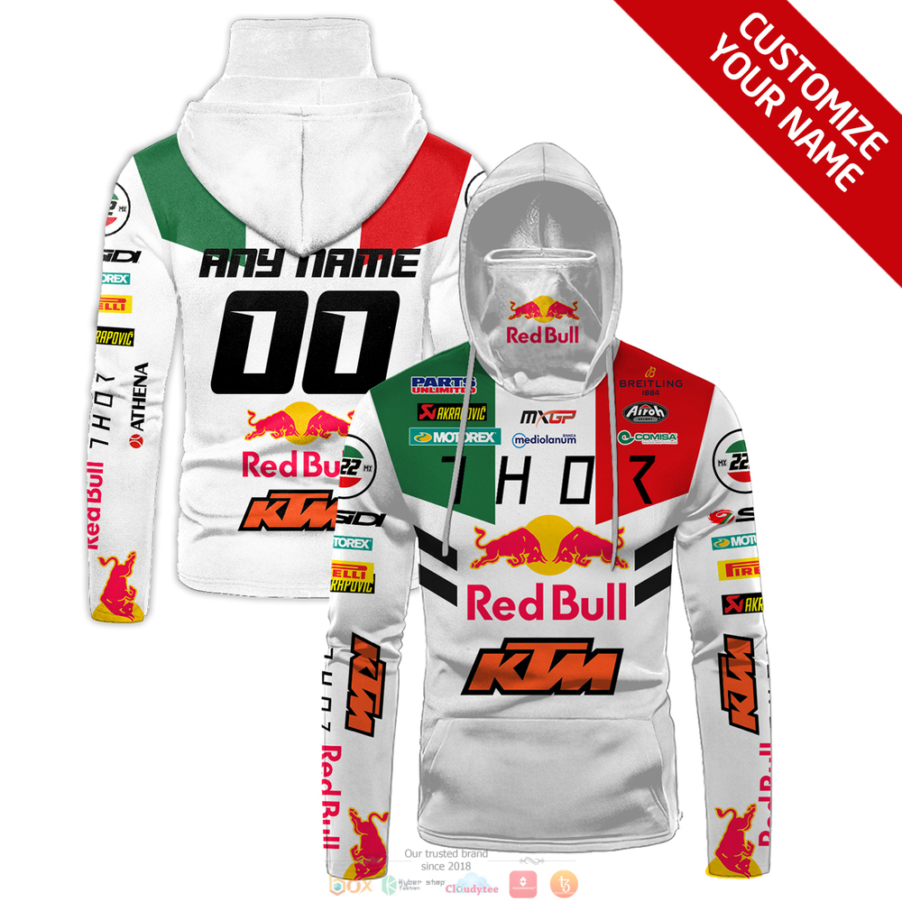 Personalized Red Bull Thor Ktm White Custom 3D Hoodie Mask For Men & Women Fans