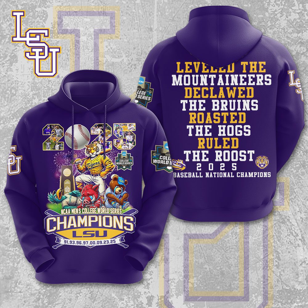 2025 Lsu Tigers National Champs Baseball Performance 3D Hoodie