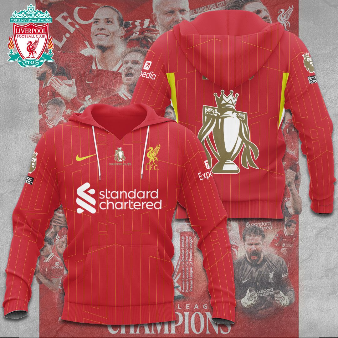 Liverpool Fc Champion 2025 Premier League Performance Red Hoodie