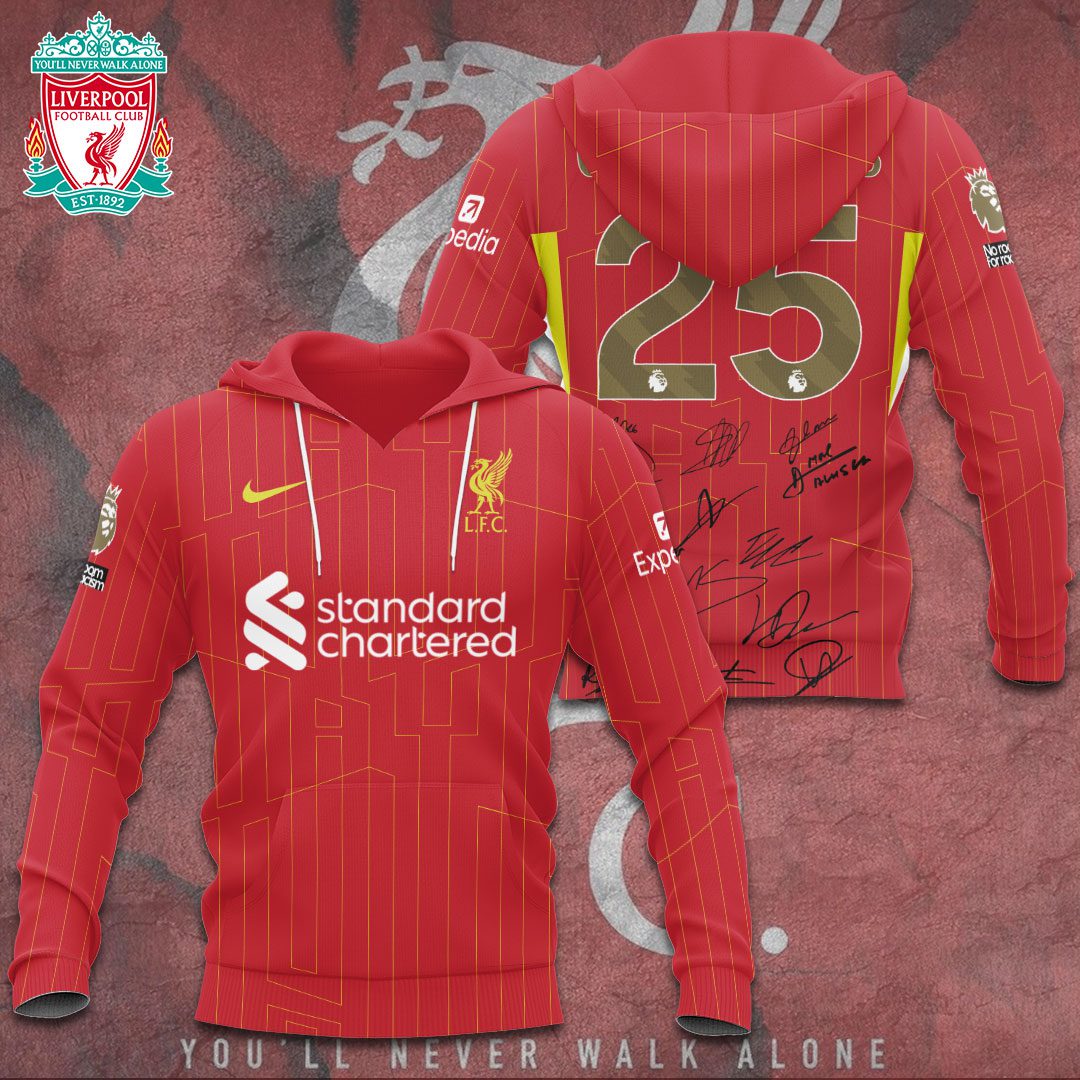 Liverpool Fc Champion 2025 Premier League Performance 3D Hoodie With Signature