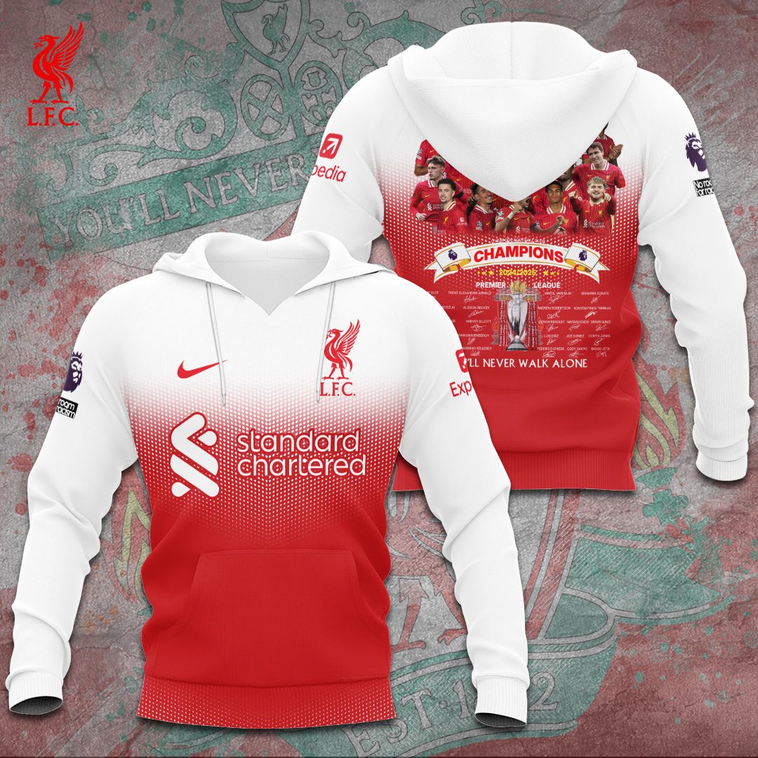 Liverpool Fc Champion 2025 Premier League Performance Red And White 3D Hoodie