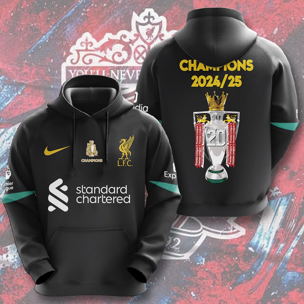 Liverpool Fc Champion 2025 Premier League Performance 3D Black Hoodie