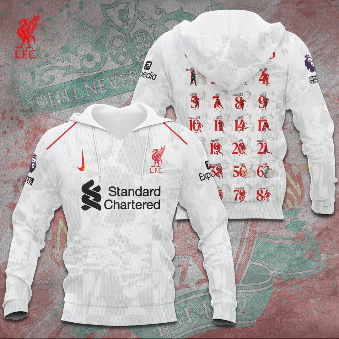 Liverpool Fc Player Number Champion 2025 Premier League Performancewhite Hoodie