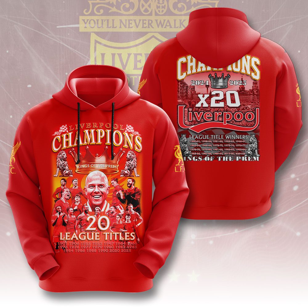 Liverpool Fc Champion 2025 Premier 20 League Titles Performance Hoodie