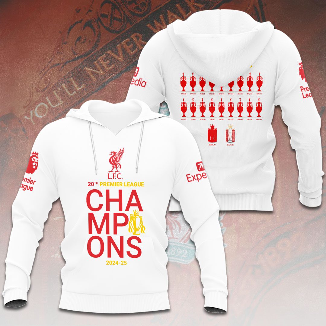 Liverpool Fc Champion 2025 Premier League Performance White Hoodie