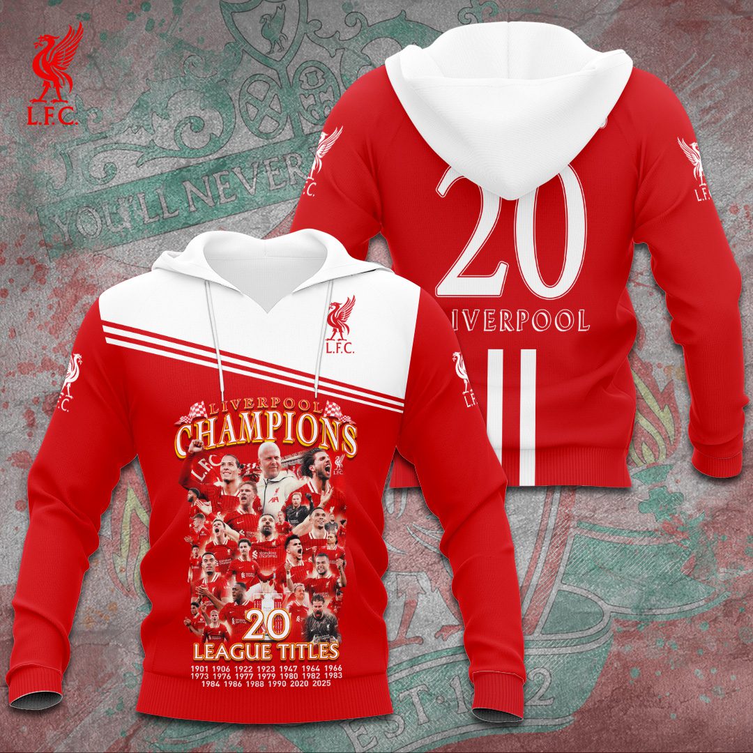 Liverpool Fc Champion 2025 Premier League Performance 3D Red White Hoodie