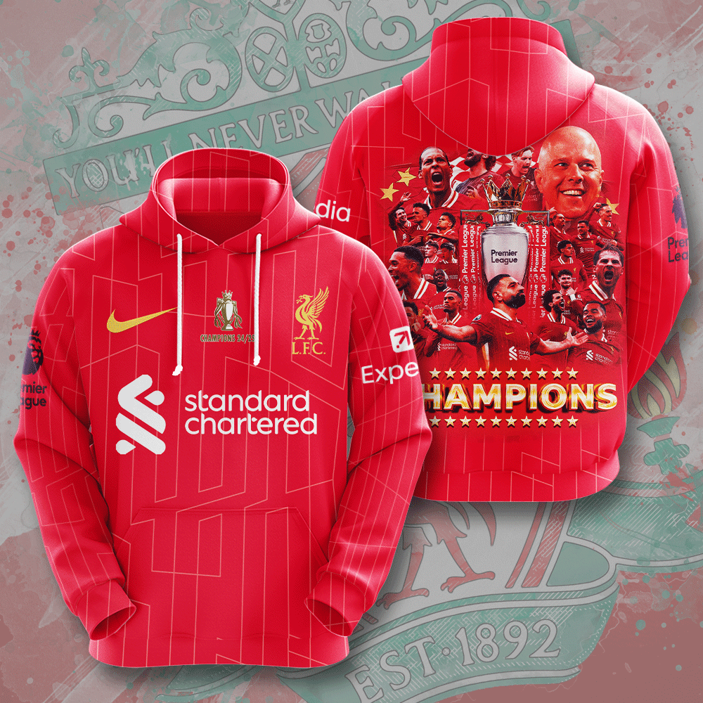 Liverpool Fc Champion 2025 Premier League Performance Red 3D Hoodie