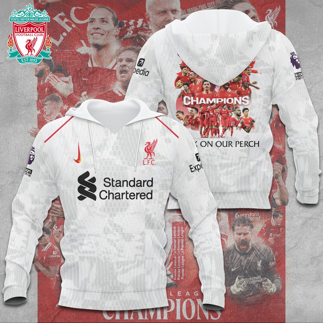 Liverpool Fc Champion 2025 Premier League Performance 3D White Hoodie