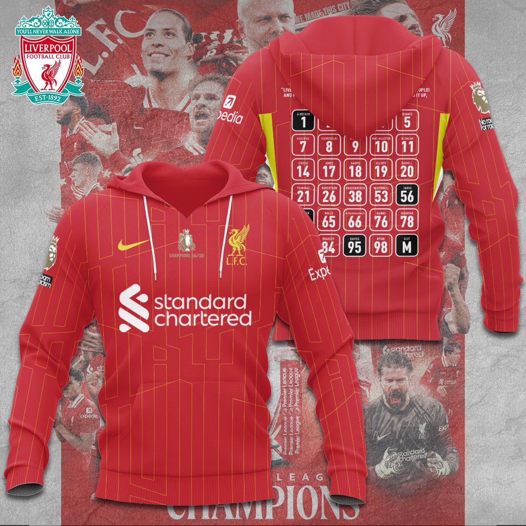 Liverpool Fc Roster Champion 2025 Premier League Performance Hoodie