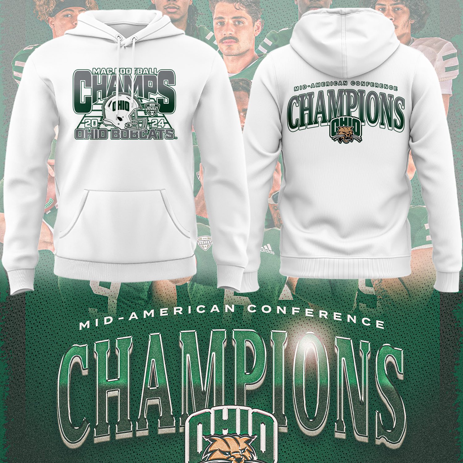 Mac Champions Ohio Bobcats Football White Hoodie For Sport Fans