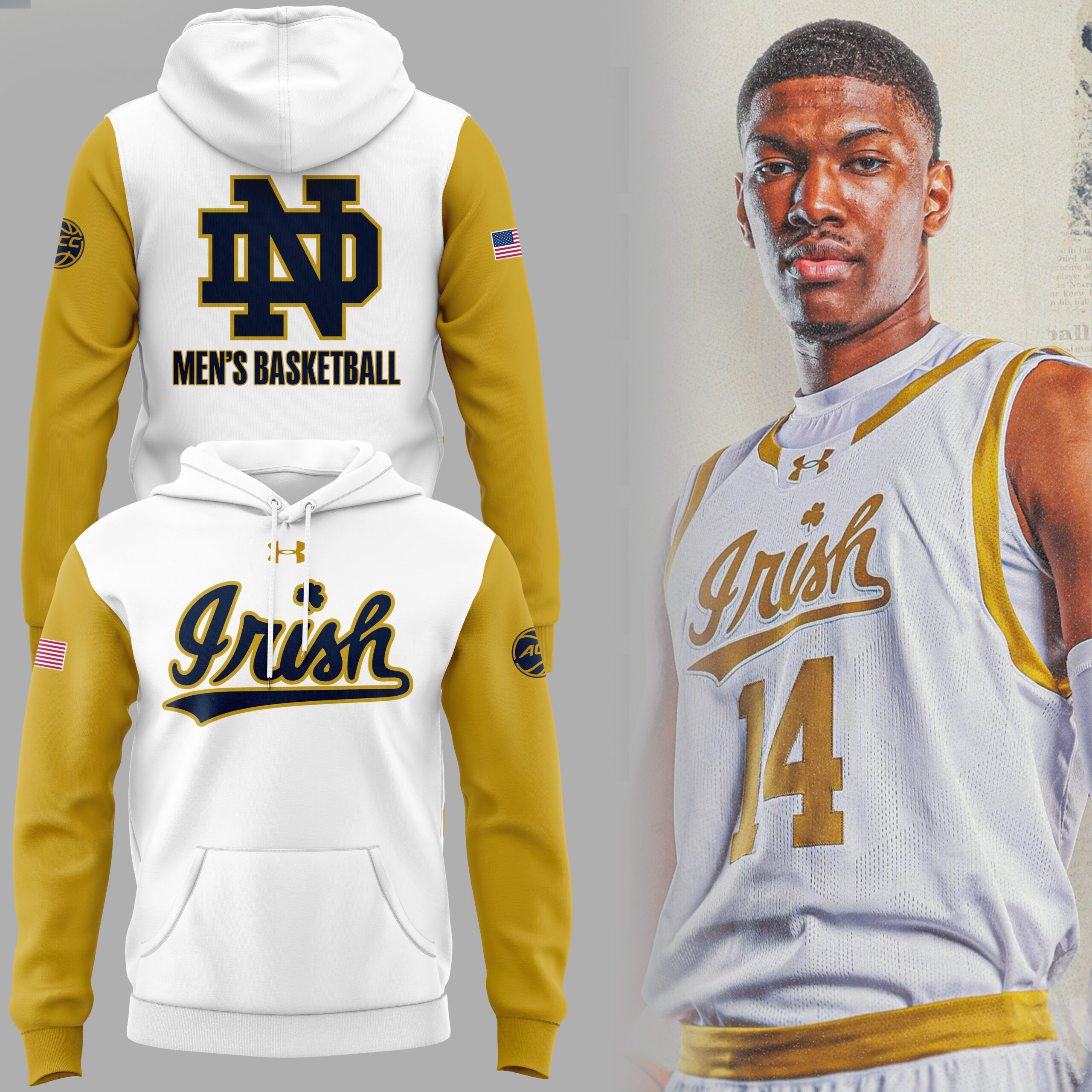 Notre Dame Mens Basketball Fan 3D Hoodie For Sport Fans