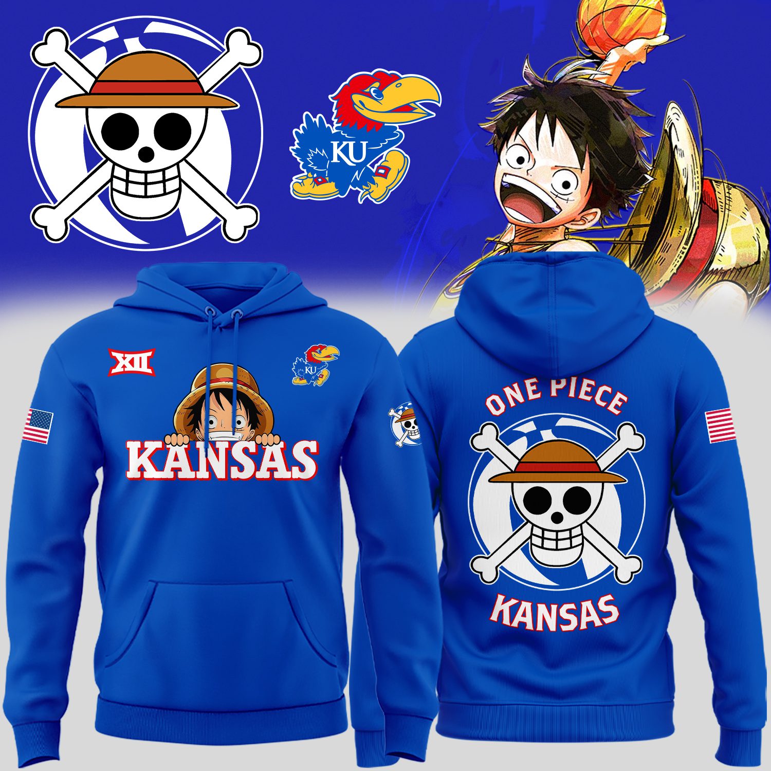 Kansas Jayhawks Men Basketball One Piece Night Hoodie