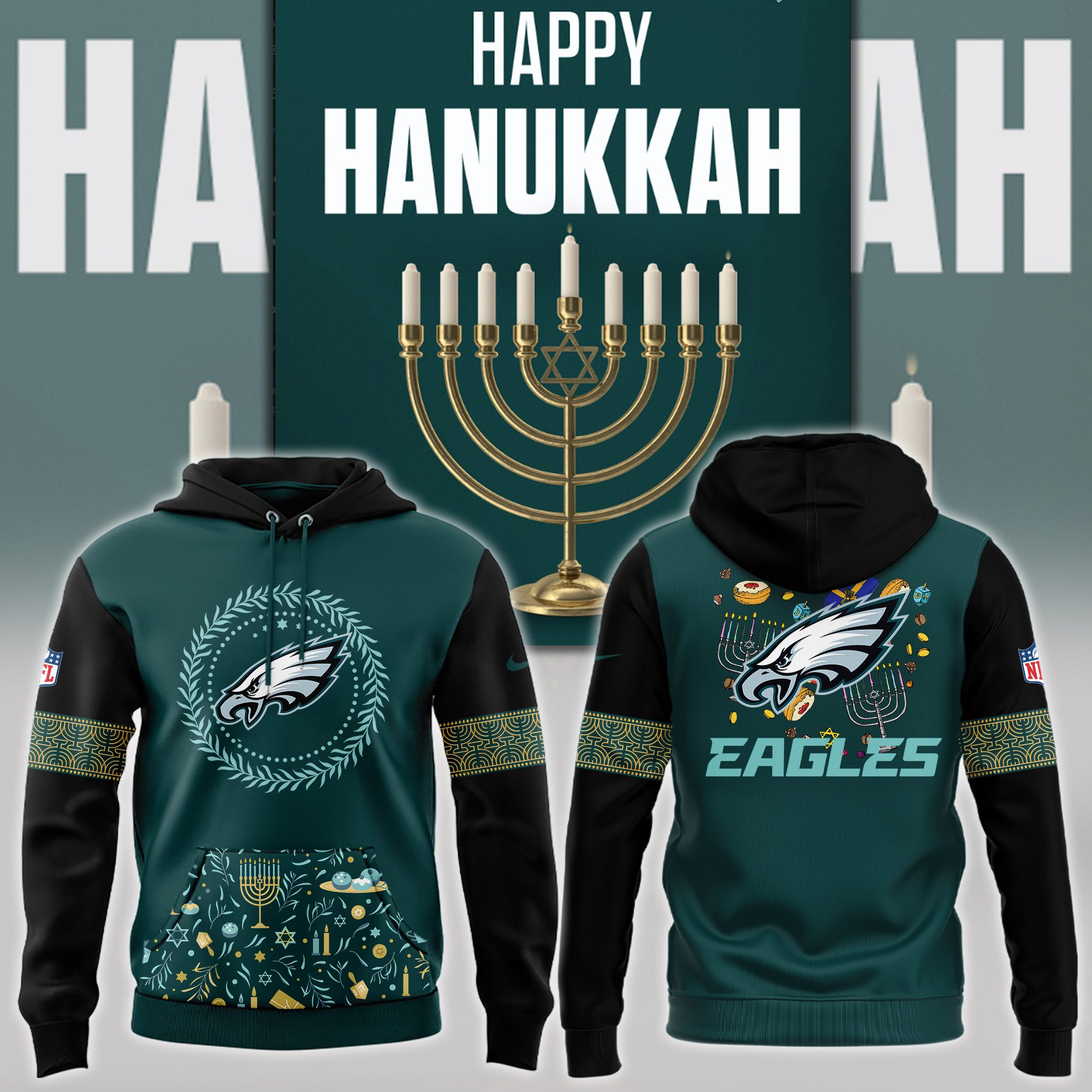 Happy Hanukkah Philadelphia Eagles Hoodie