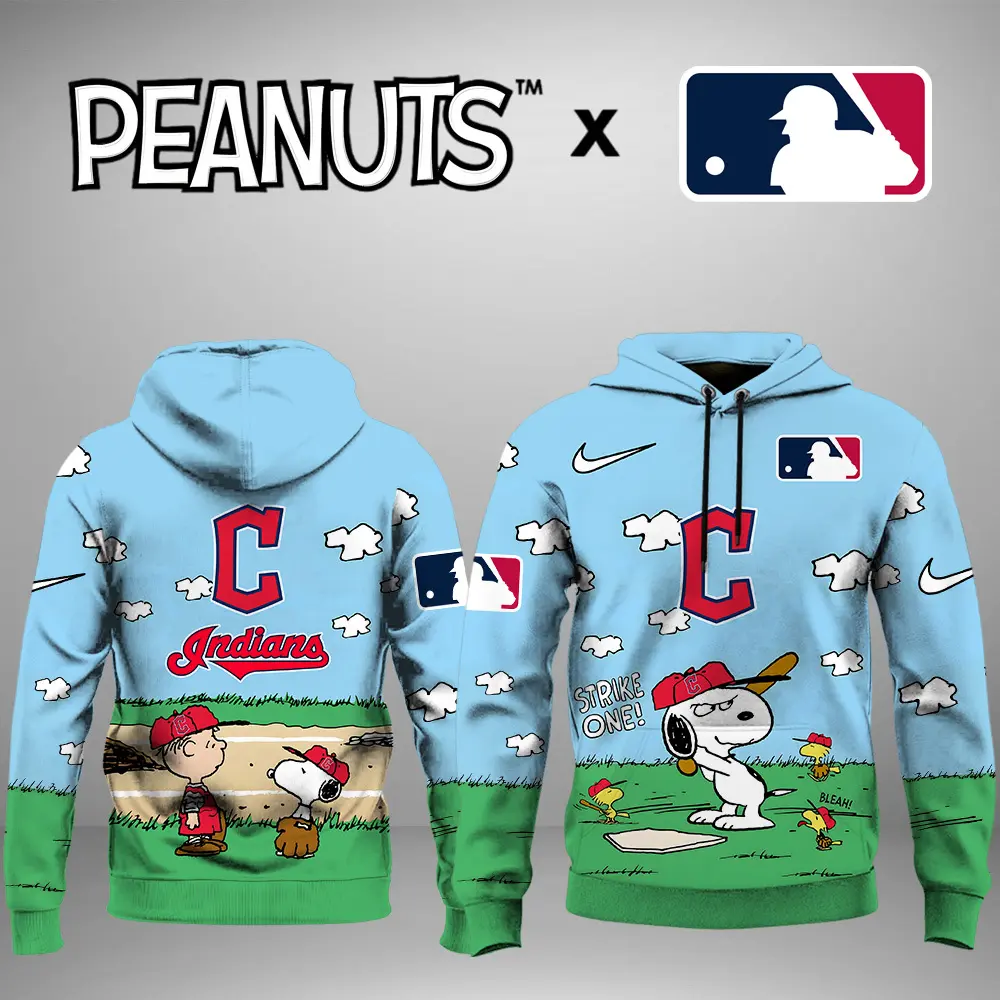 Cleveland Indians Mlb X Snoopy Peanuts 75Th Anniversary Hoodie