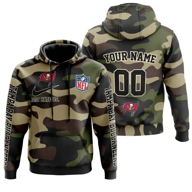 Tampa Bay Buccaneers Nfl Just Hate Us Camouflage Custom Name And Number Hoodie 2025