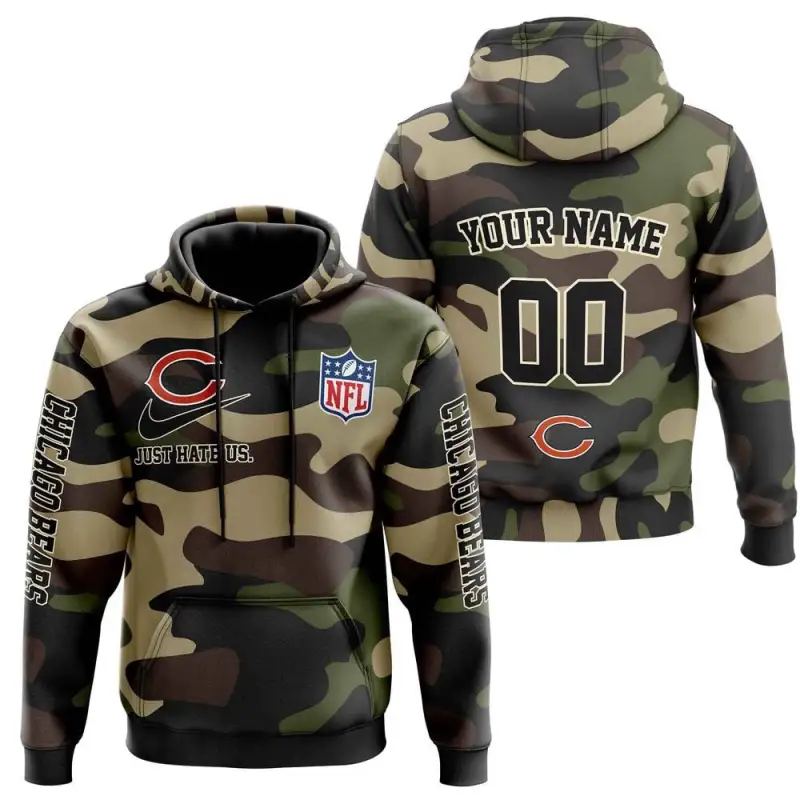 Chicago Bears Nfl Just Hate Us Camouflage Custom Name And Number Hoodie 2025