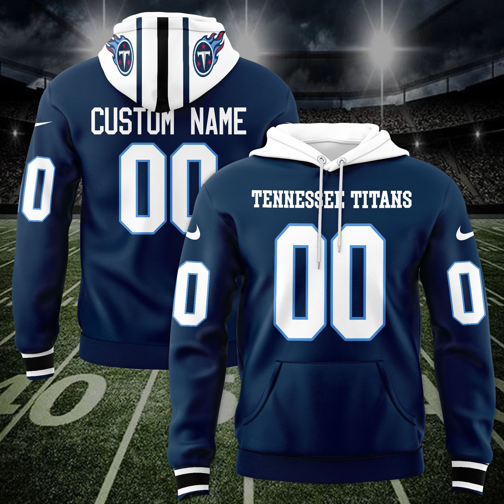 Tennessee Titans Custom Name And Number Hoodie Style Jersey 2025