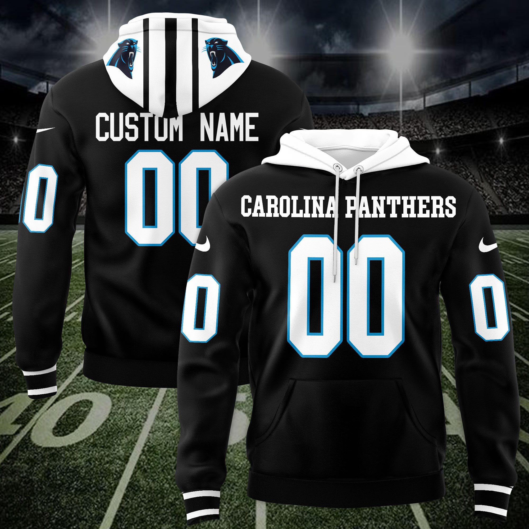 Carolina Panthers Custom Name And Number Hoodie Style Jersey 2025