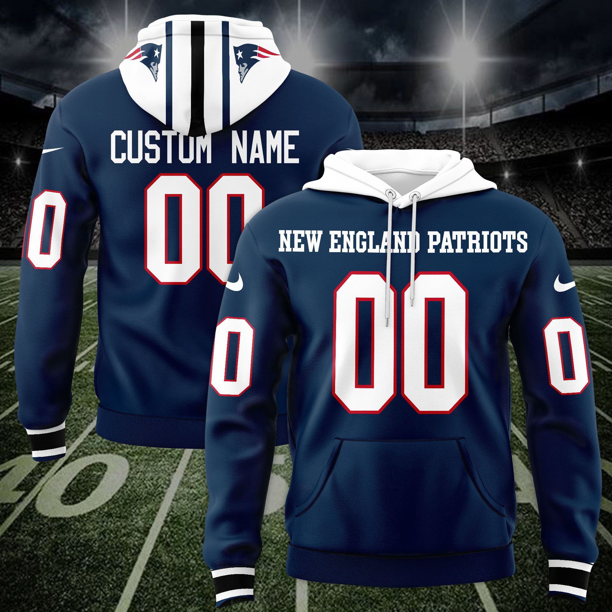 New England Patriots Custom Name And Number Hoodie Style Jersey 2025