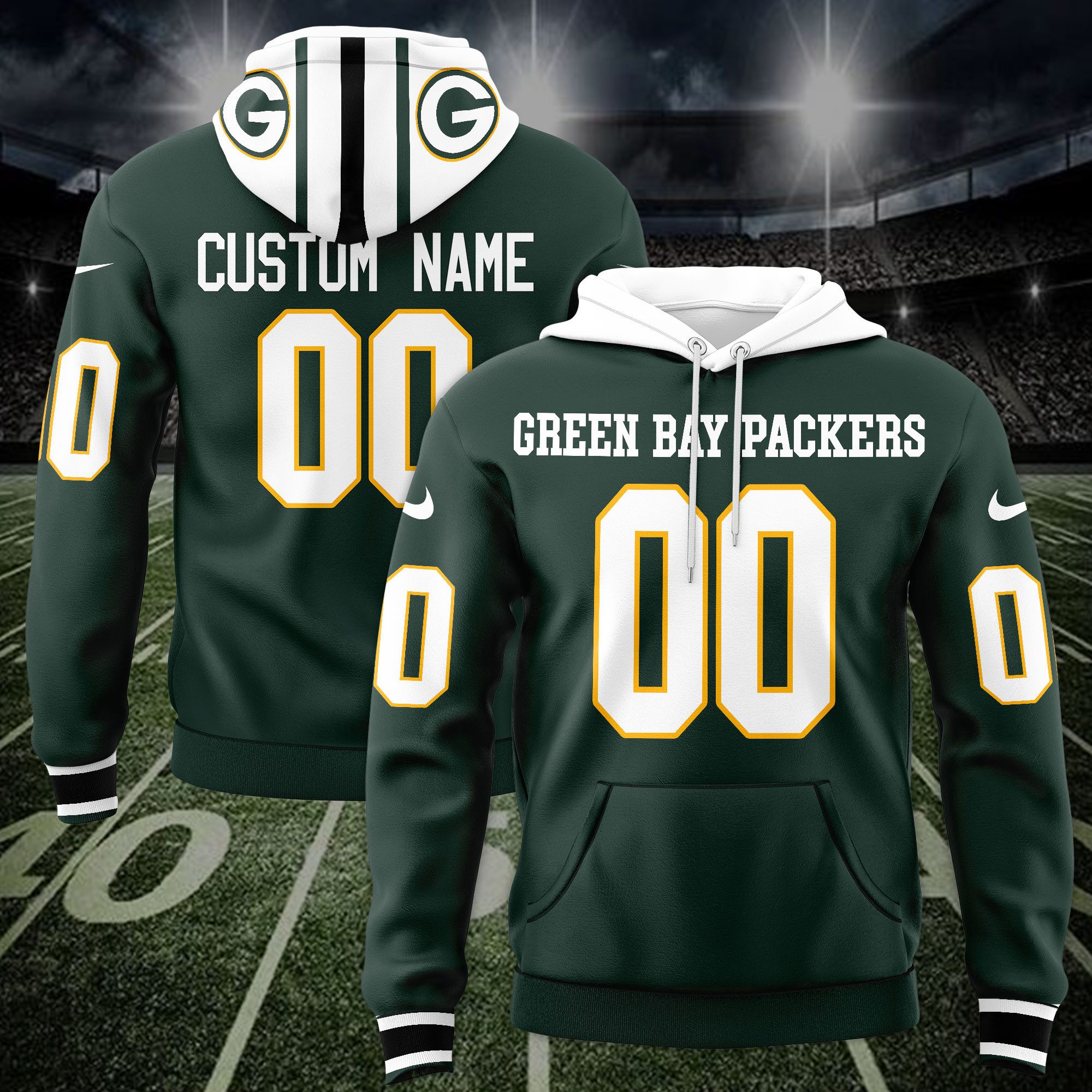 Green Bay Packers Custom Name And Number Hoodie Style Jersey 2025