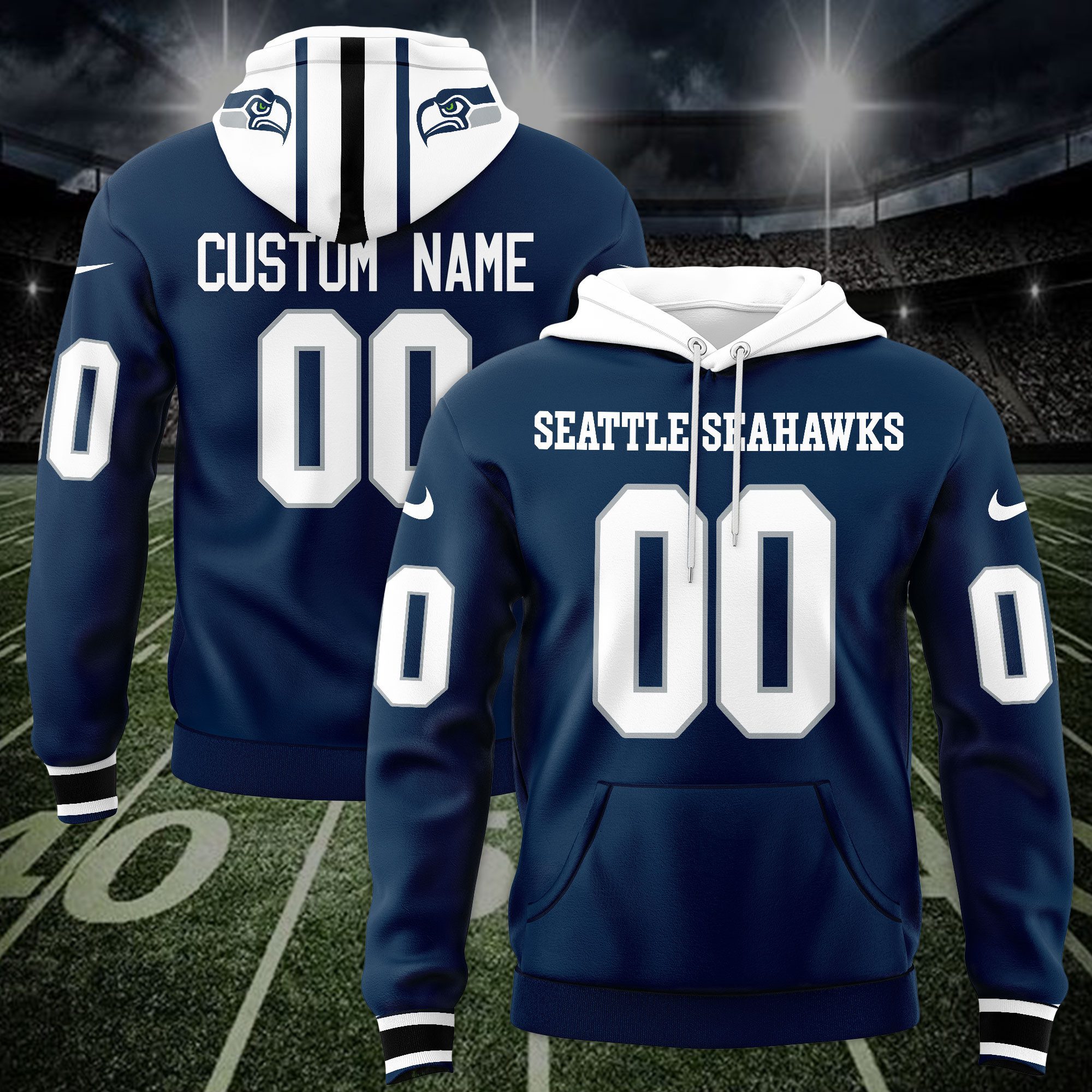 Seattle Seahawks Custom Name And Number Hoodie Style Jersey 2025