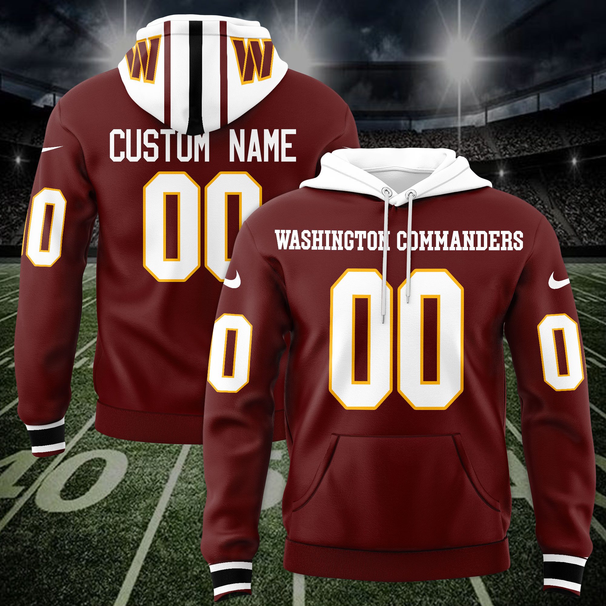 Washington Commanders Custom Name And Number Hoodie Style Jersey 2025