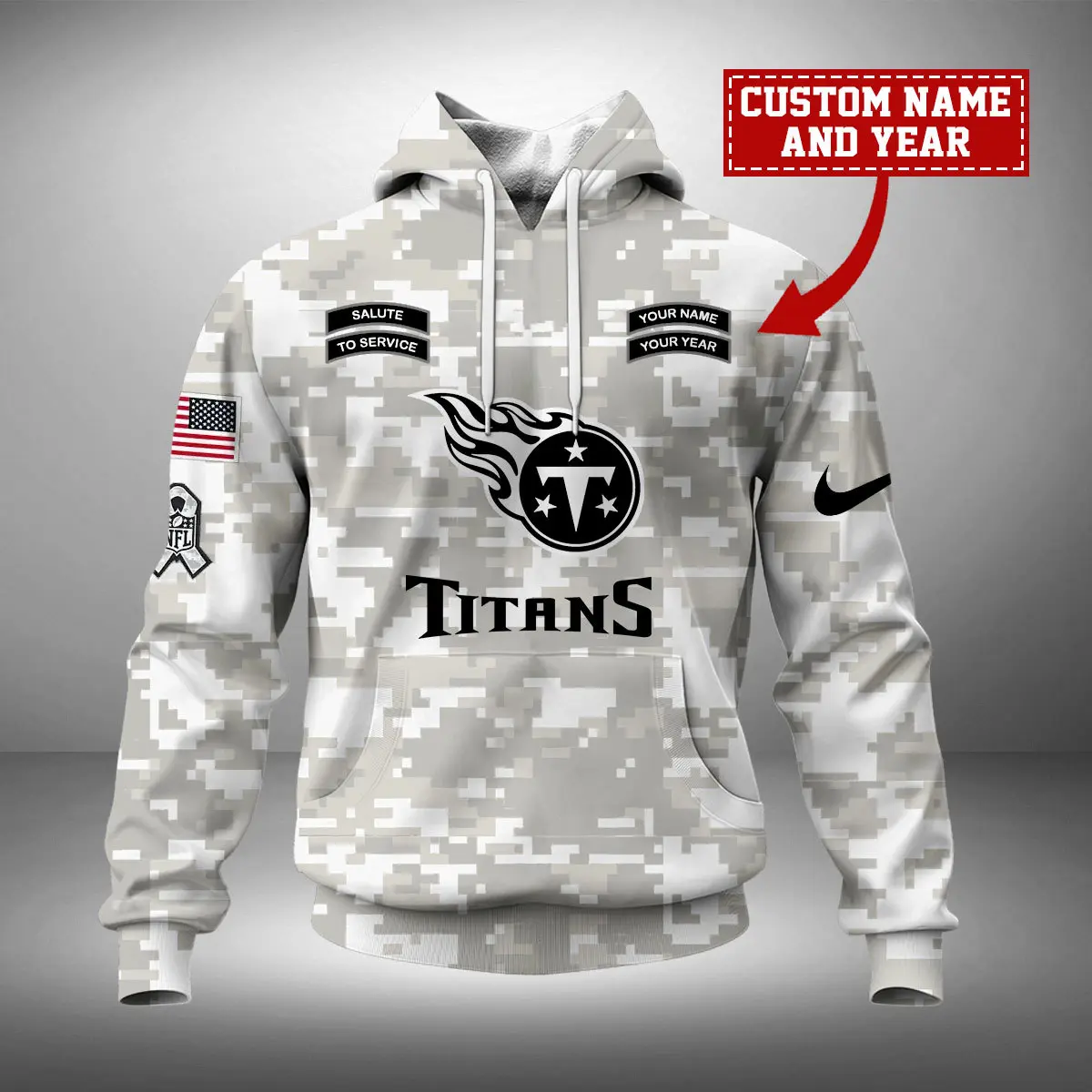 Tennessee Titans Arctic Camo Salute To Service Hoodie Custom Name And Year