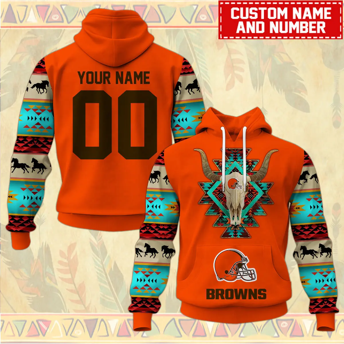 Cleveland Browns Nfl Native American Pattern Hoodie Custom Name/Number Hoodie 3D All Over Print