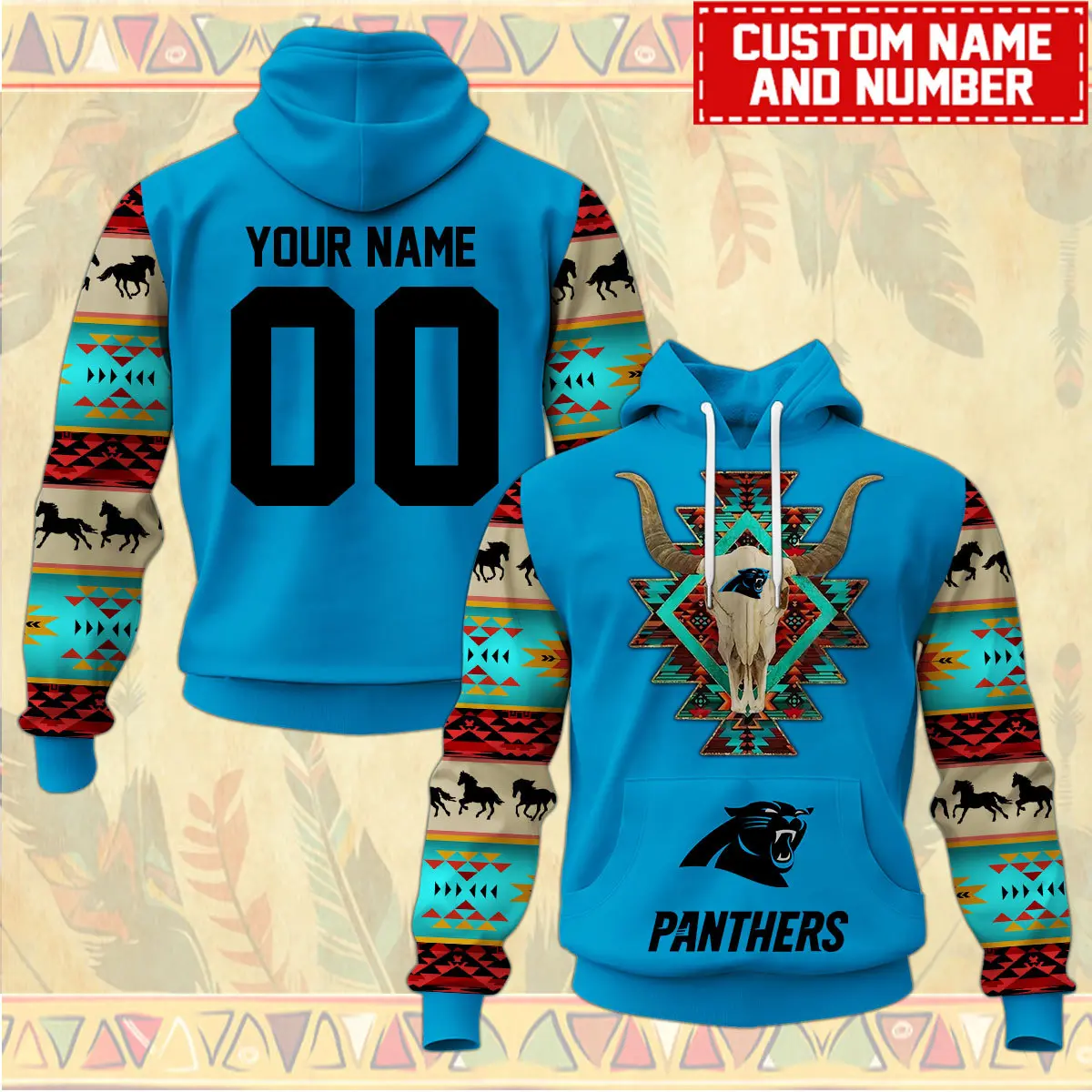 Carolina Panthers Nfl Native American Pattern Hoodie Custom Name/Number Hoodie 3D All Over Print