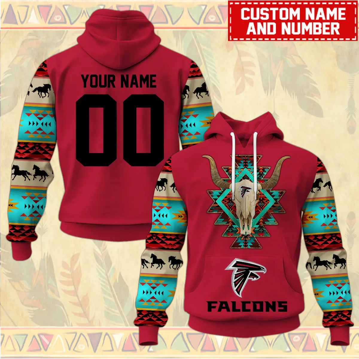 Atlanta Falcons Nfl Native American Pattern Hoodie Custom Name/Number Hoodie 3D All Over Print