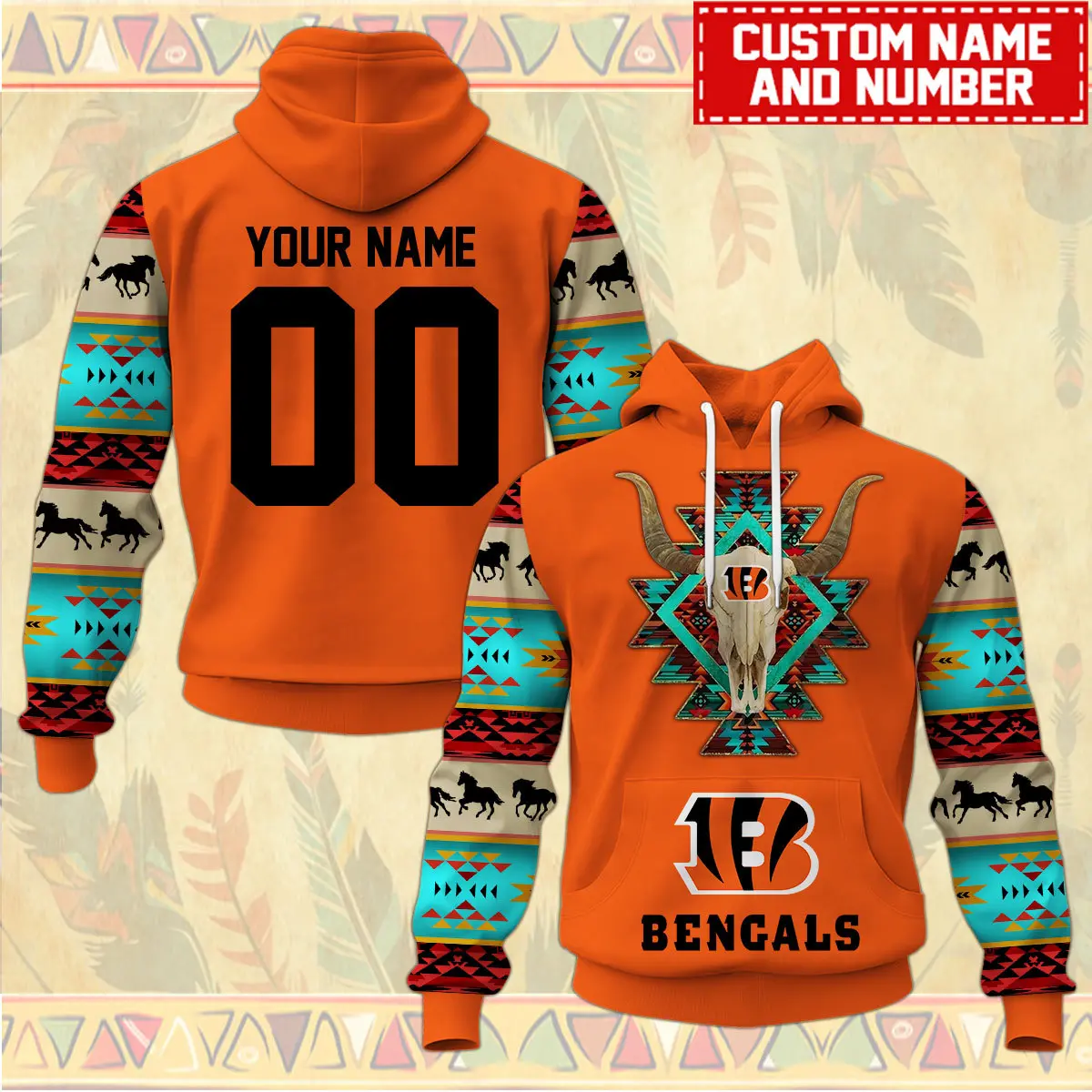 Cincinnati Bengals Nfl Native American Pattern Hoodie Custom Name/Number Hoodie 3D All Over Print