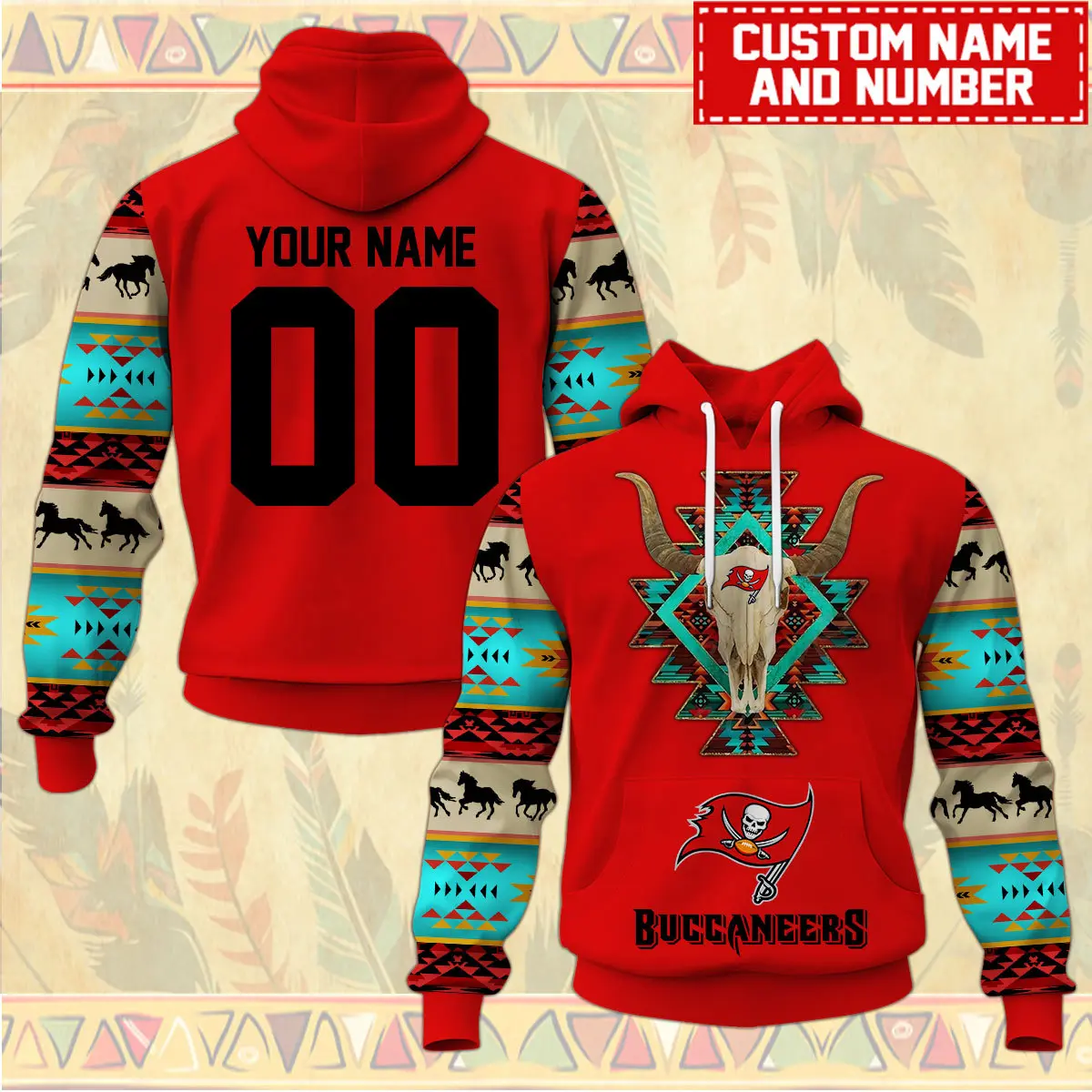 Tampa Bay Buccaneers Nfl Native American Pattern Hoodie Custom Name/Number Hoodie 3D All Over Print