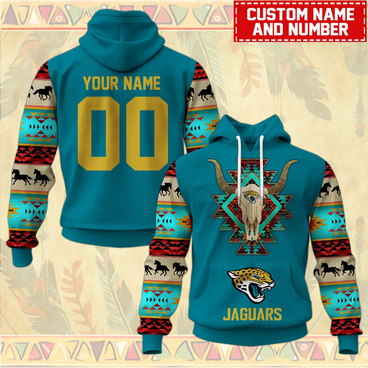 Jacksonville Jaguars Nfl Native American Pattern Hoodie Custom Name/Number Hoodie 3D All Over Print