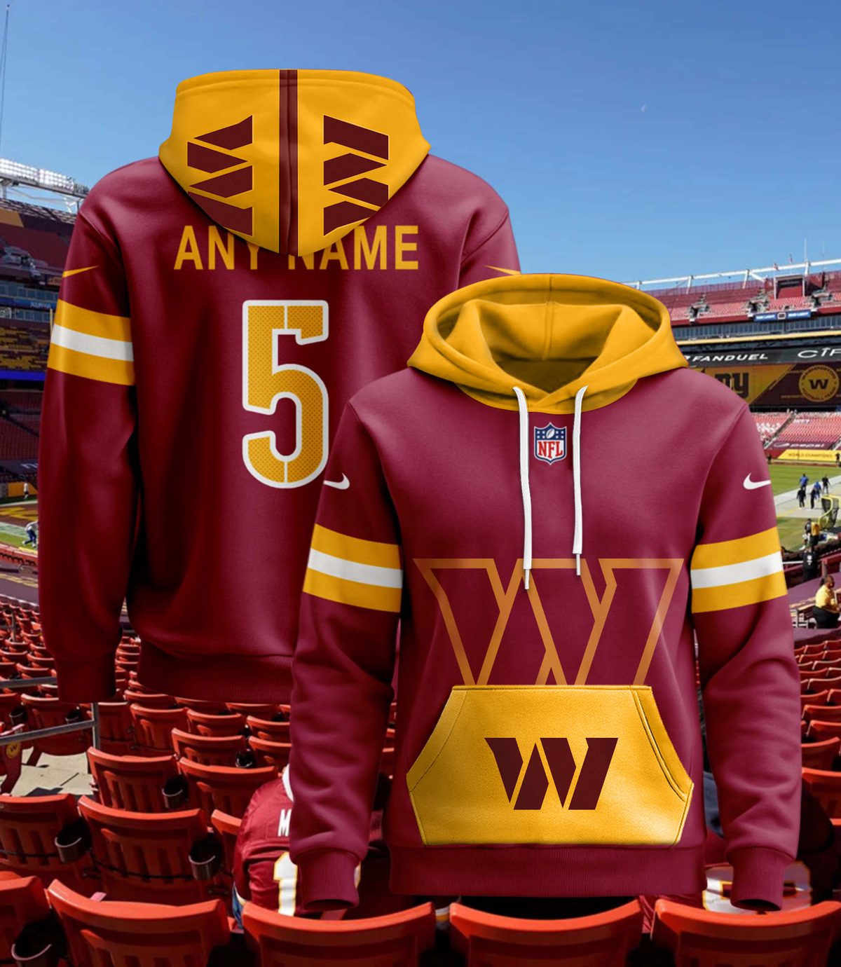 Washington Commanders Nfl Custom Name And Number Hoodie 3D Print For Sport Fans