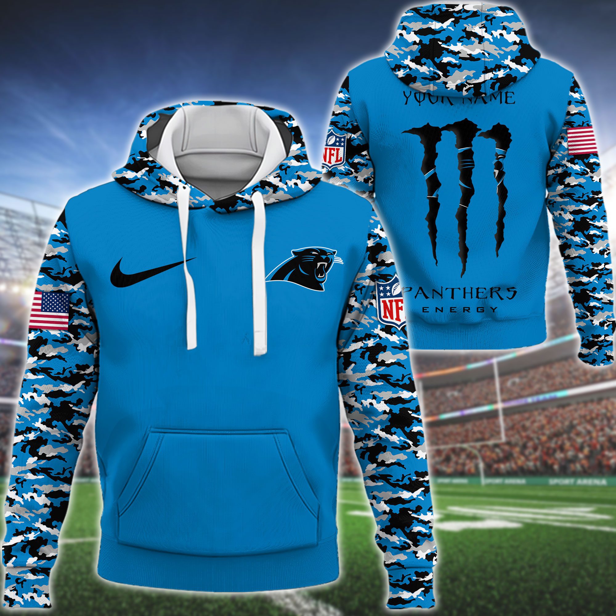 Carolina Panthers Nfl Swoosh Camo Pullover Hoodie 3D Print For Sport Fans