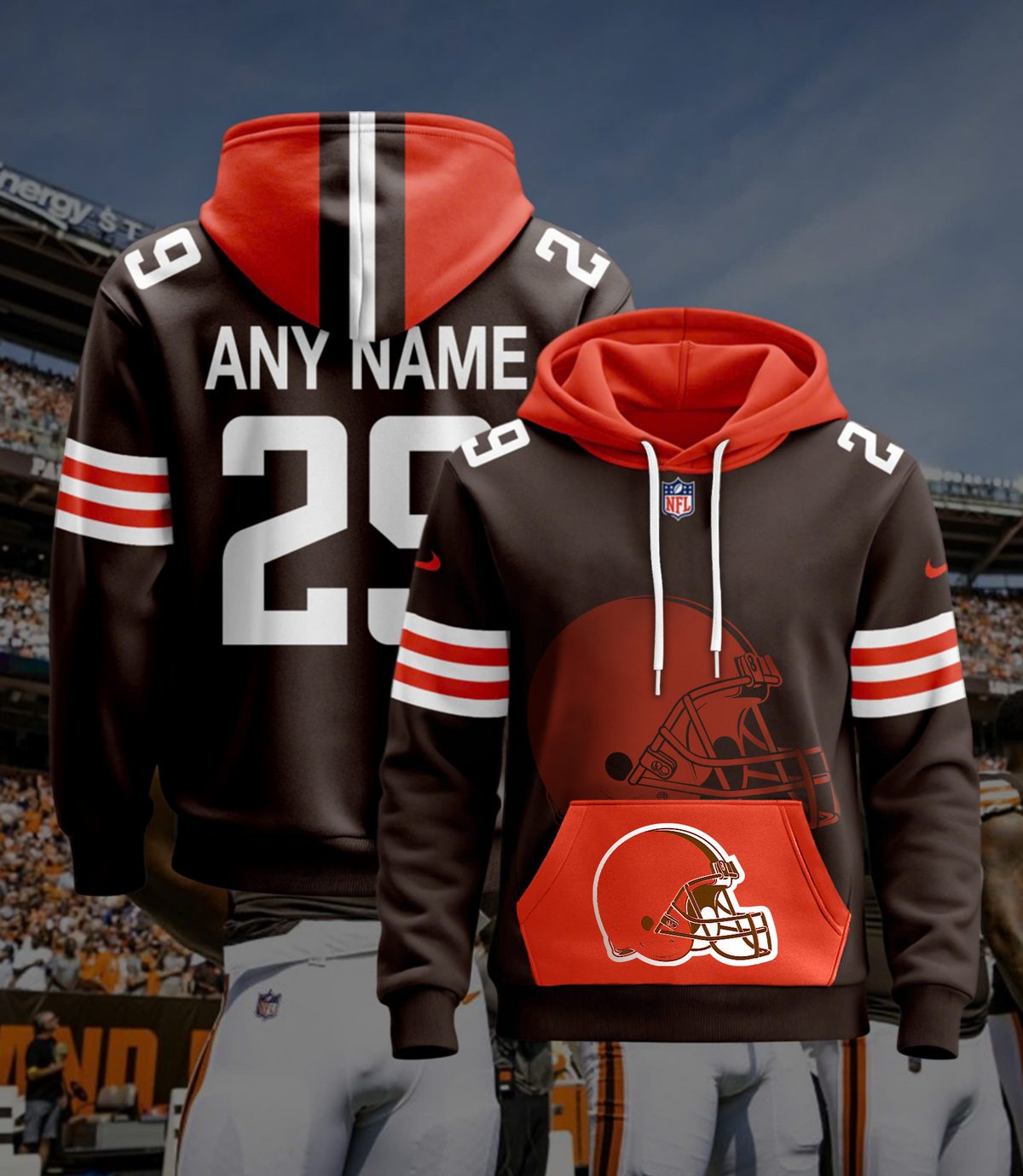 Cleveland Browns Nfl Custom Name And Number Hoodie 3D Print For Sport Fans