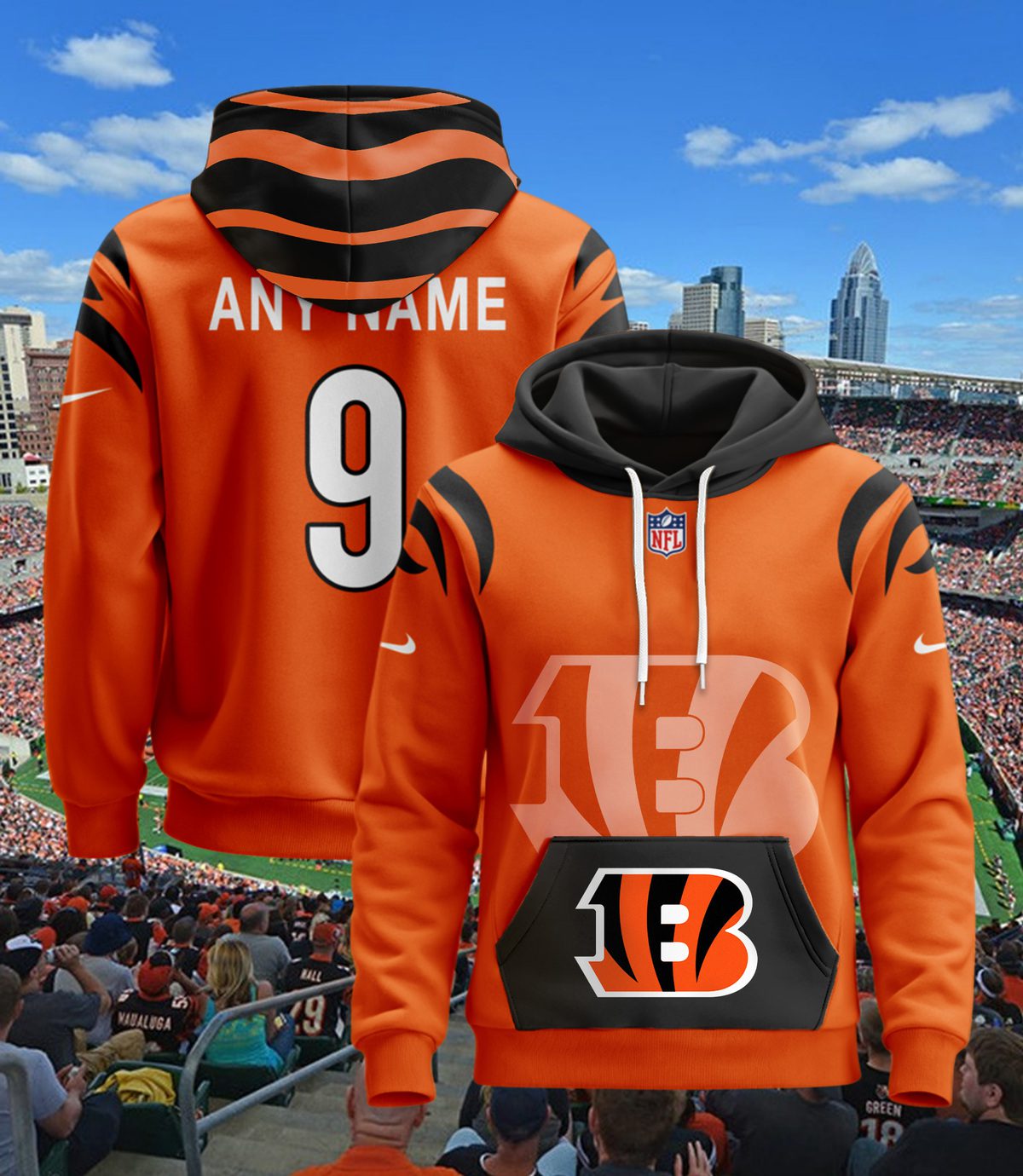 Cincinnati Bengals Nfl Custom Name And Number Hoodie 3D Print For Sport Fans