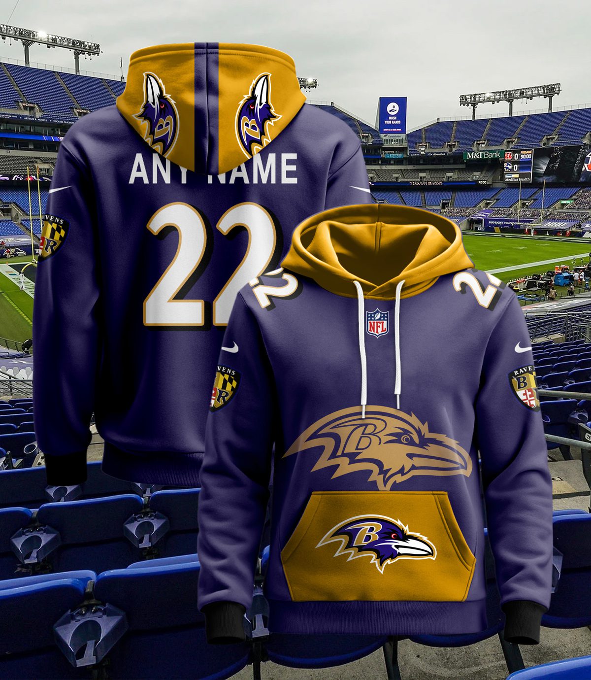Baltimore Ravens Nfl Custom Name And Number Hoodie 3D Print For Sport Fans