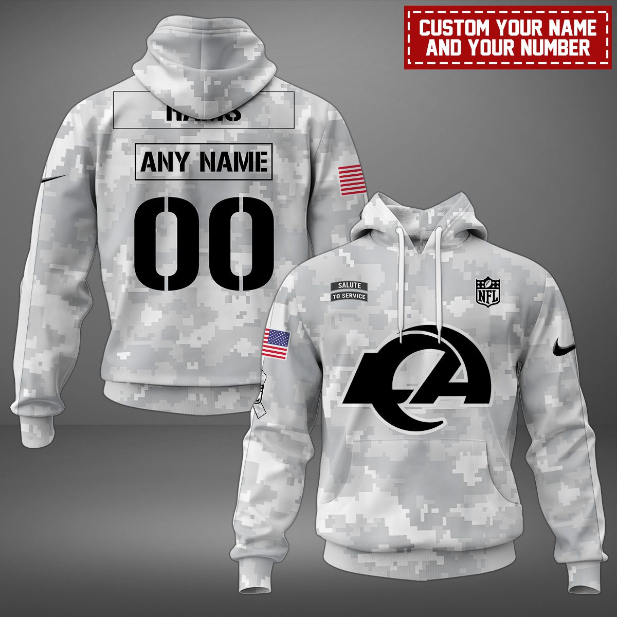 Los Angeles Rams Nfl Salute To Service Hoodie Personalized