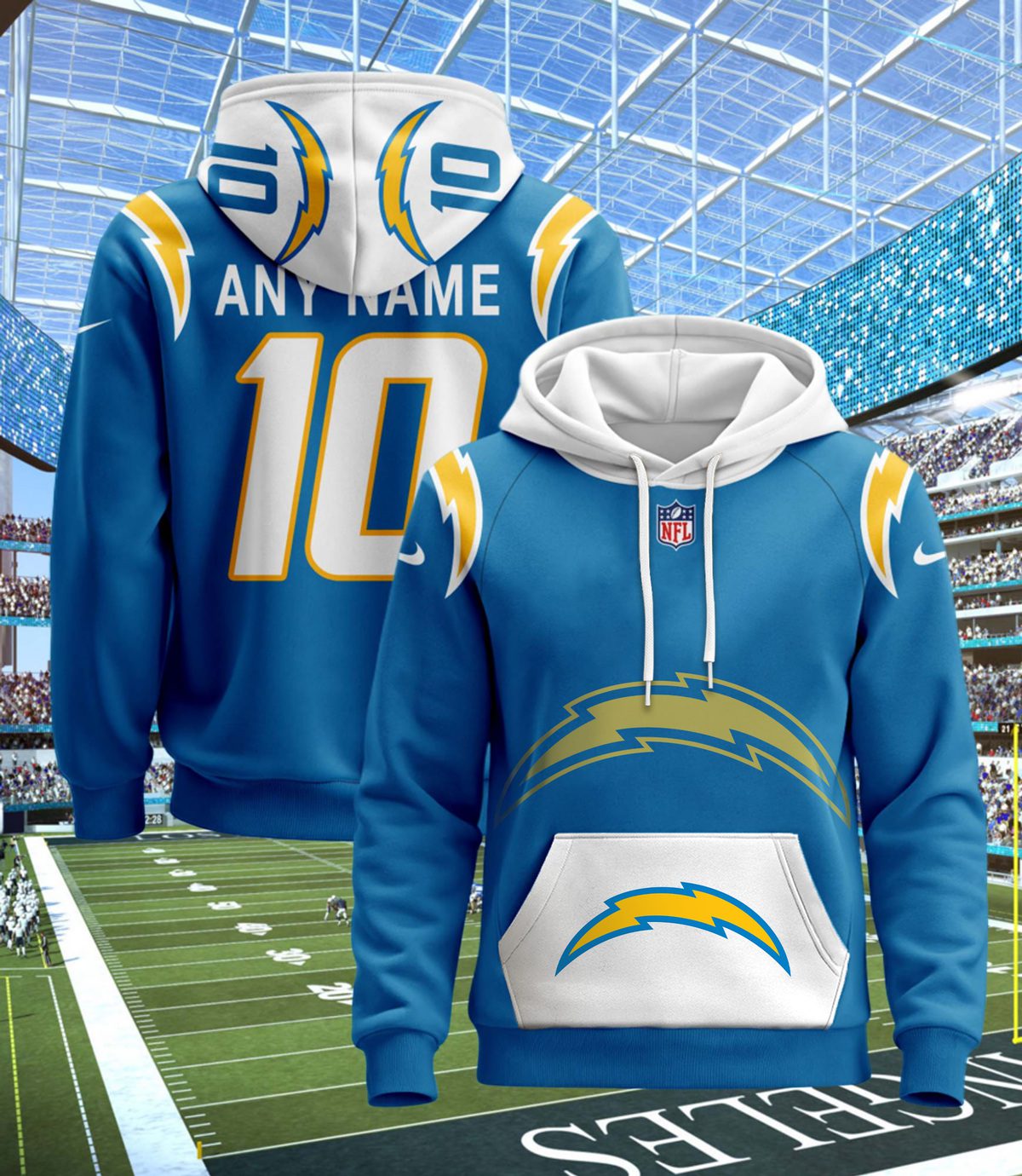 Los Angeles Chargers Nfl Custom Name And Number Hoodie 3D Print For Sport Fans