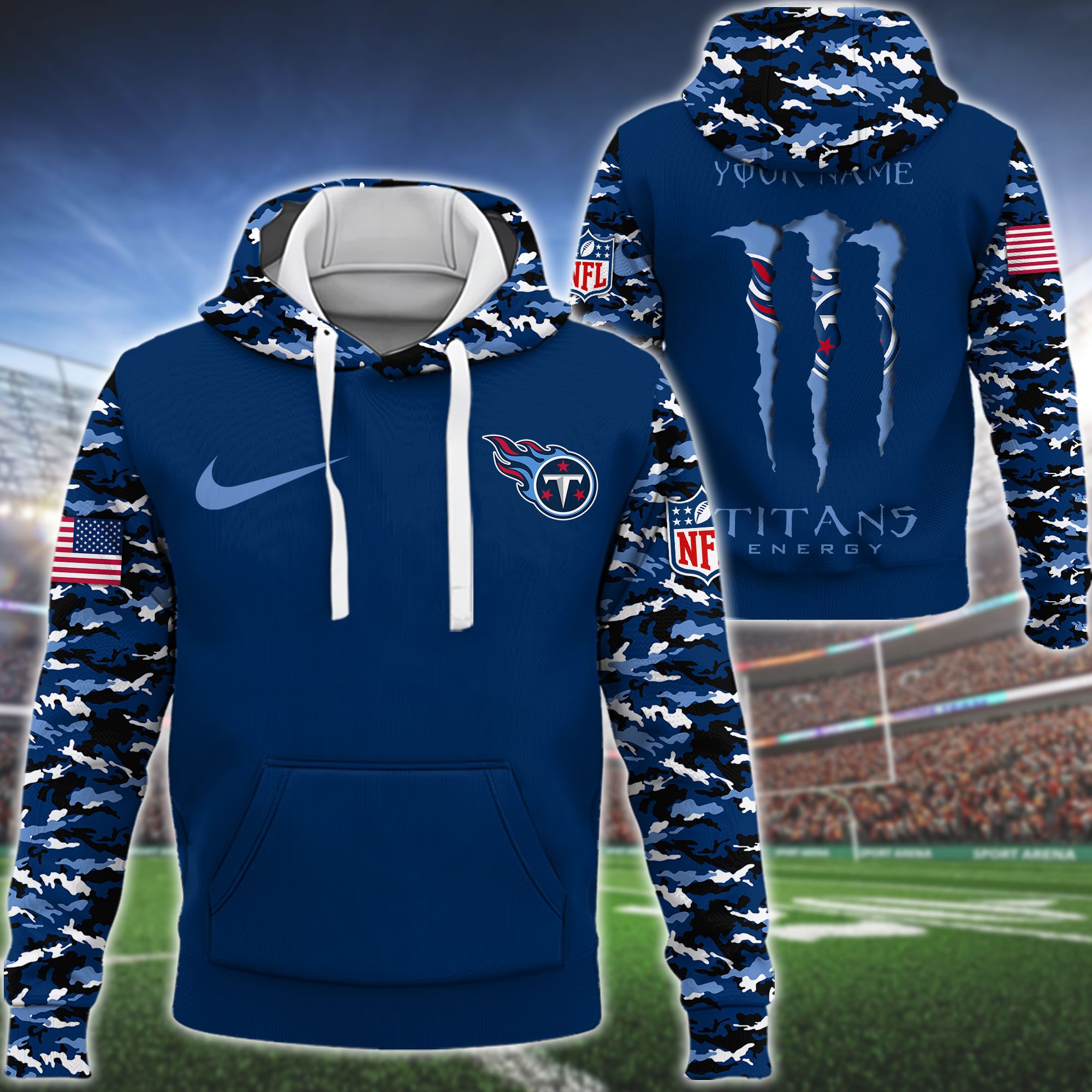 Tennessee Titans Nfl Swoosh Camo Pullover Hoodie 3D Print For Sport Fans