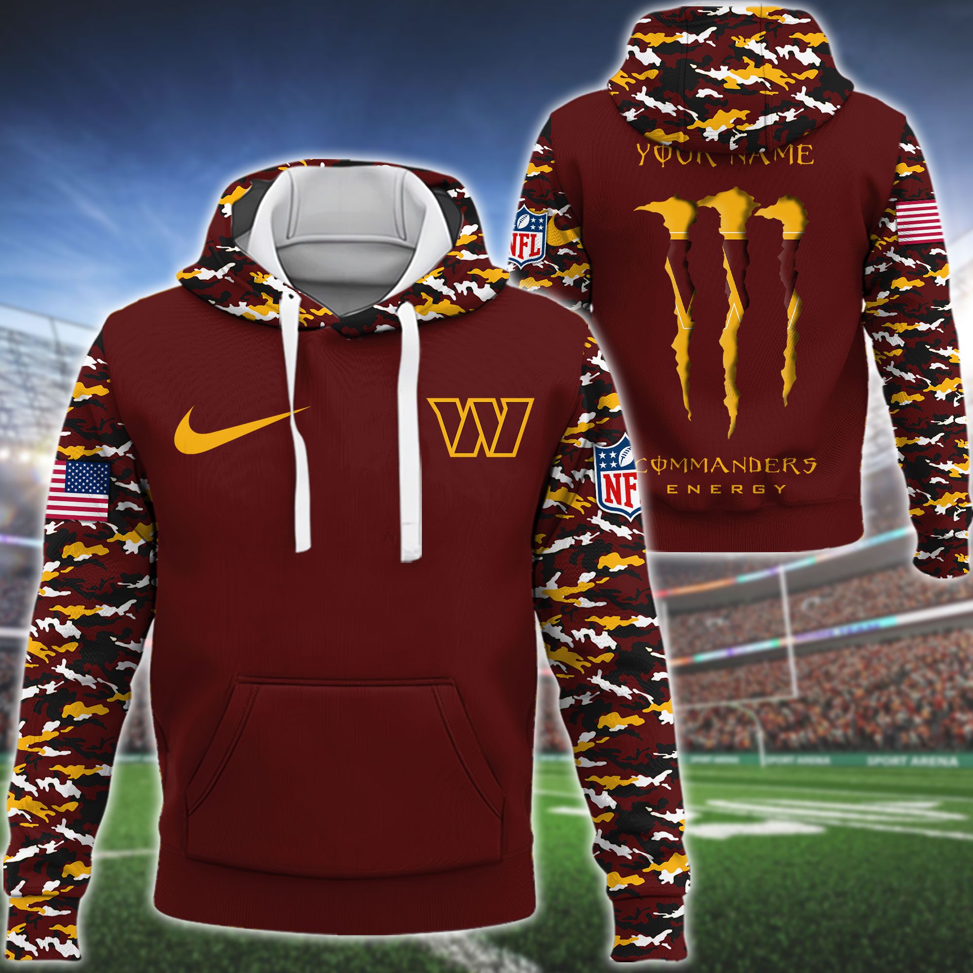 Washington Commanders Nfl Swoosh Camo Pullover Hoodie 3D Print For Sport Fans