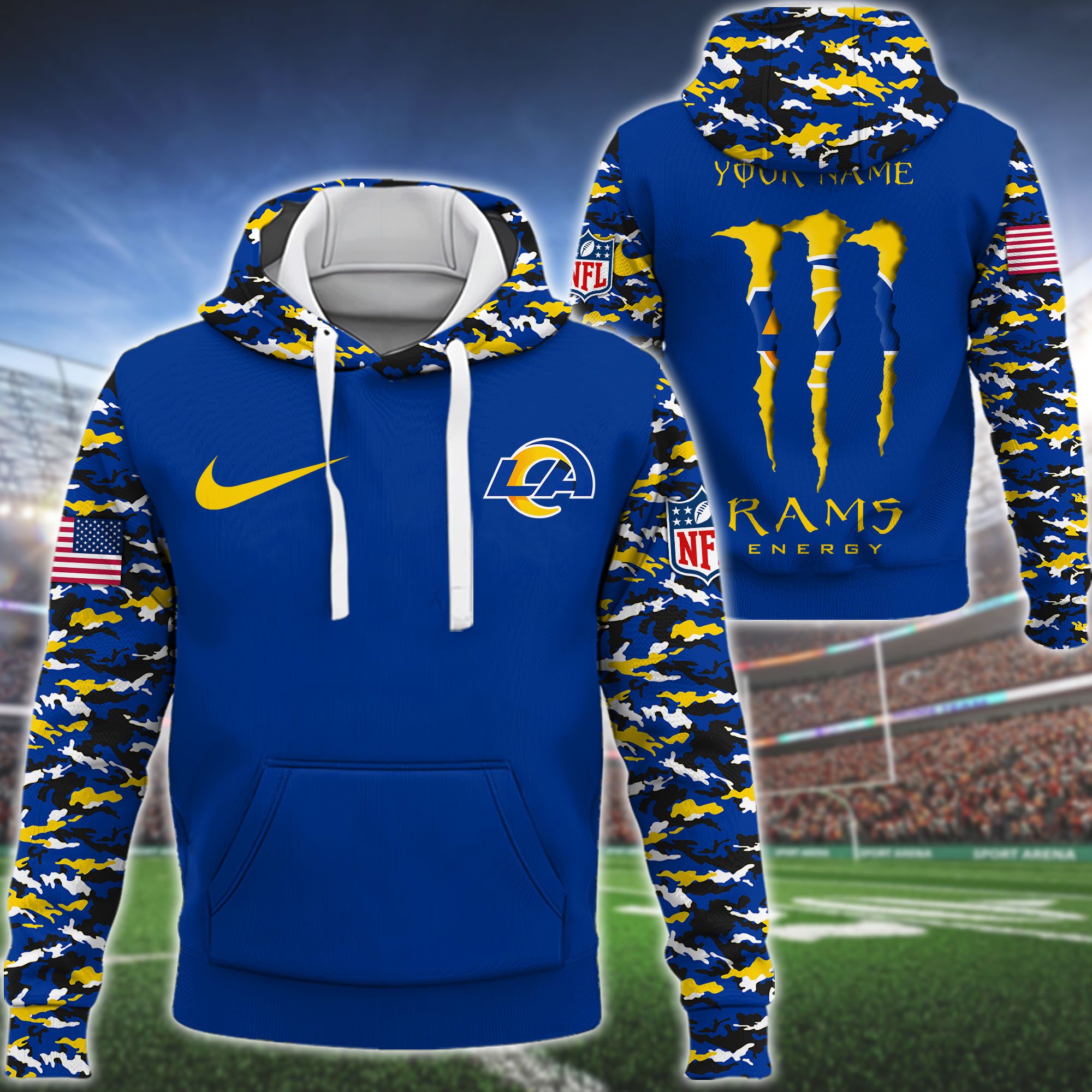 Los Angeles Rams Nfl Swoosh Camo Pullover Hoodie 3D Print For Sport Fans
