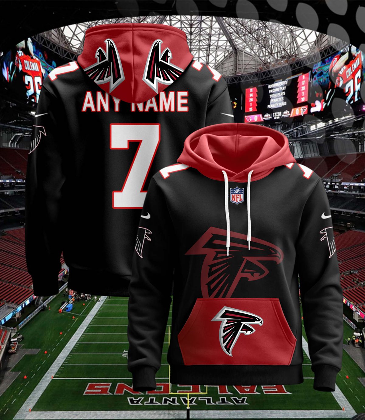 Atlanta Falcons Nfl Custom Name And Number Hoodie 3D Print For Sport Fans