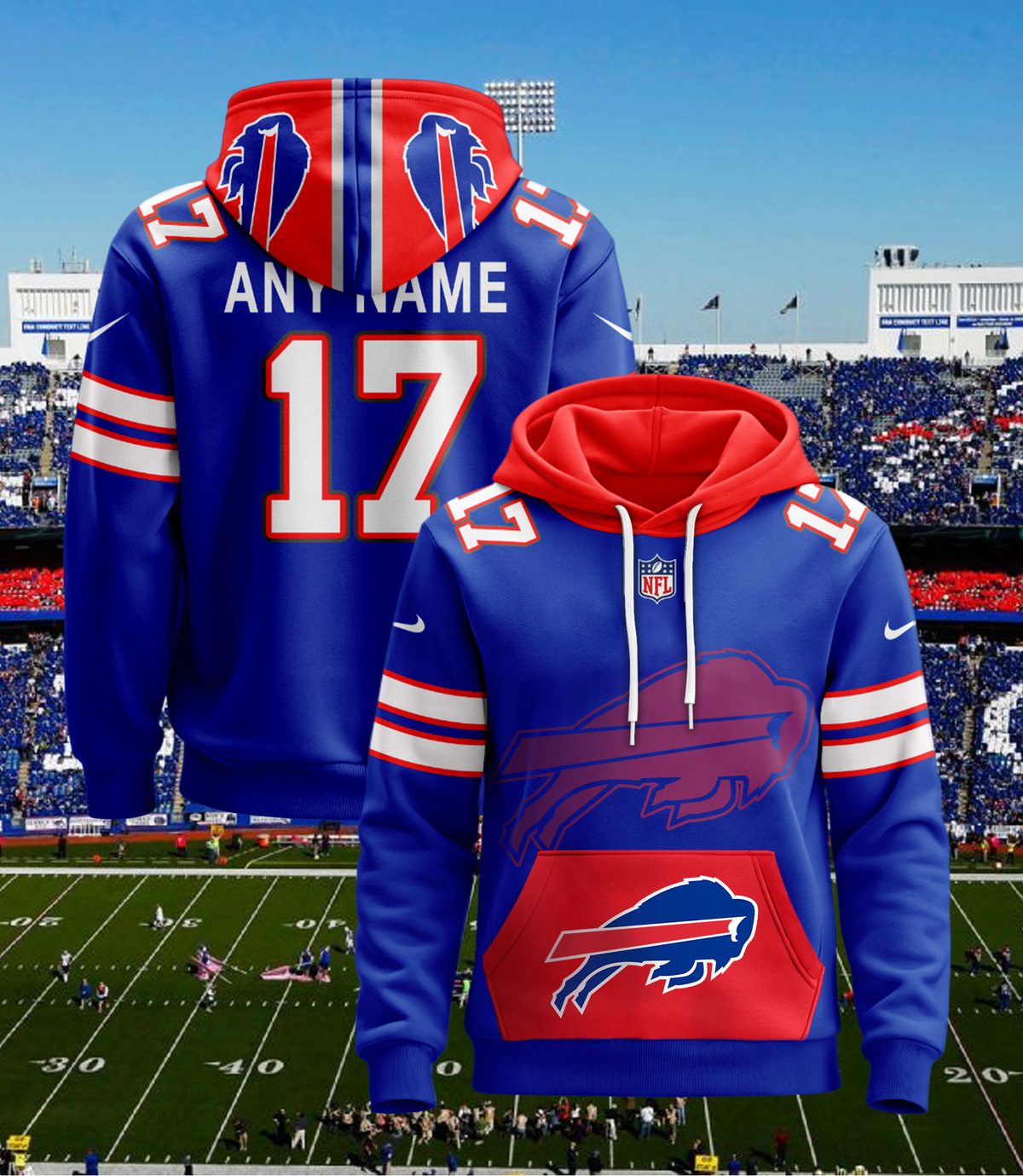 Buffalo Bills Nfl Custom Name And Number Hoodie 3D Print For Sport Fans