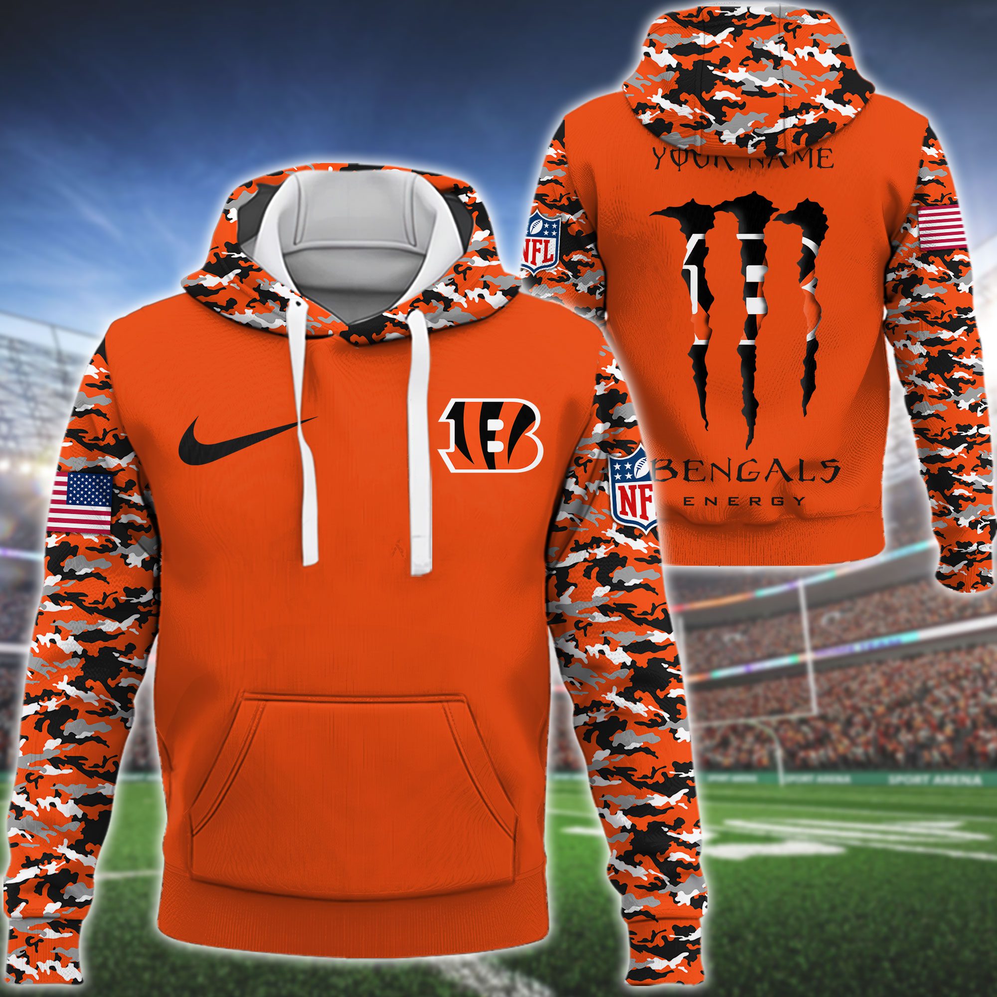 Cincinnati Bengals Nfl Swoosh Camo Pullover Hoodie 3D Print For Sport Fans